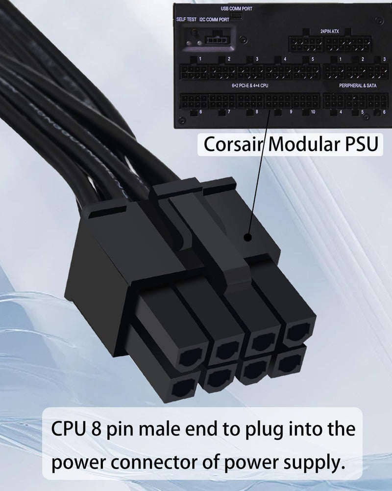 COMeap CPU Cable for Corsair PSUs, CPU 8 Pin Male to Dual CPU 8 Pin (4+4 Detachable) Male EPS-12V Motherboard Power Adapter for Thermaltake ARESGAME Power Supply 27-inch(69cm) 27 inches(69cm)