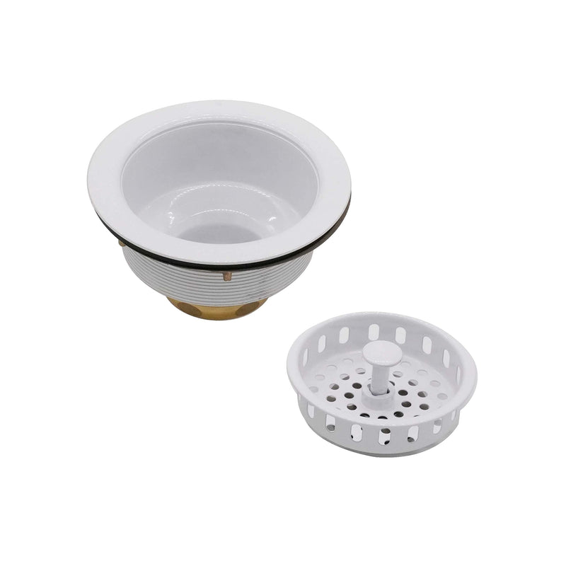 Westbrass D2165-50 Post Style Large Kitchen Basket Strainer with Waste Disposal Flange and Stopper, Powder Coat White 1 Pack