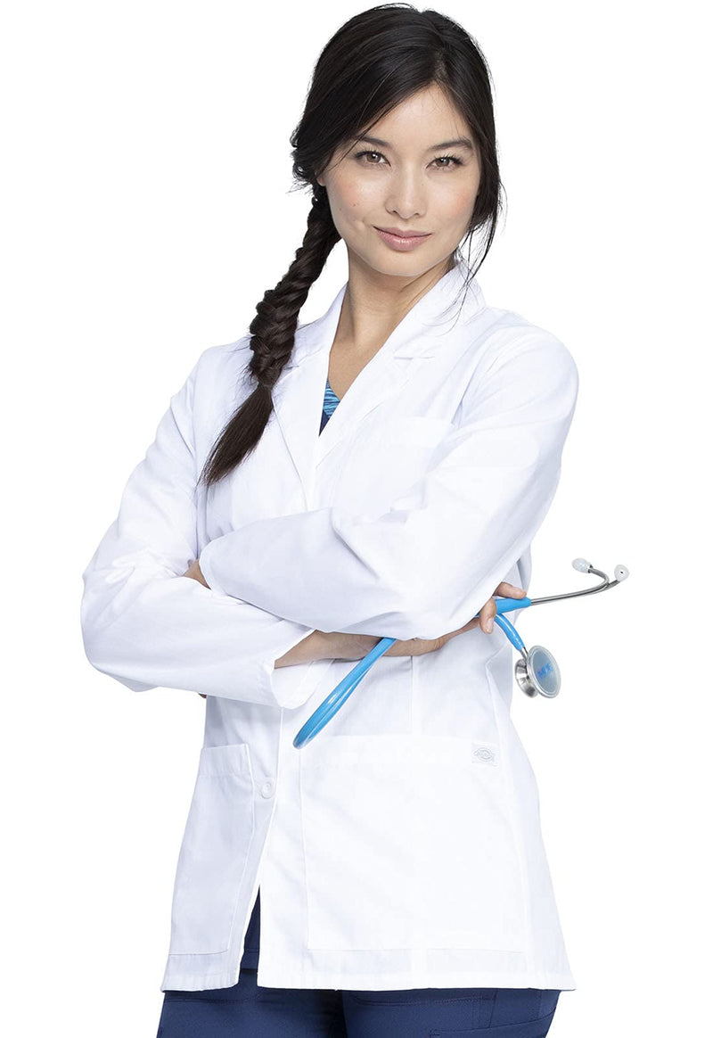 Dickies Womens Lab Coat 28", Consultation Lab Coat for Women, 3 Pockets - 84401 Medium White