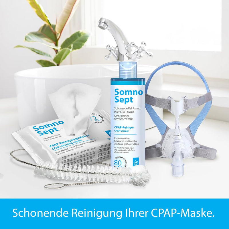 CPAP Cleaning Kit (SomnoSept 400 ml, SomnoSept Cleaning Cloths 72 Pieces, Oxyhero Brush 19 mm) - High Quality All-Round Carefree Cleaning Package Mit 19 mm Bürste