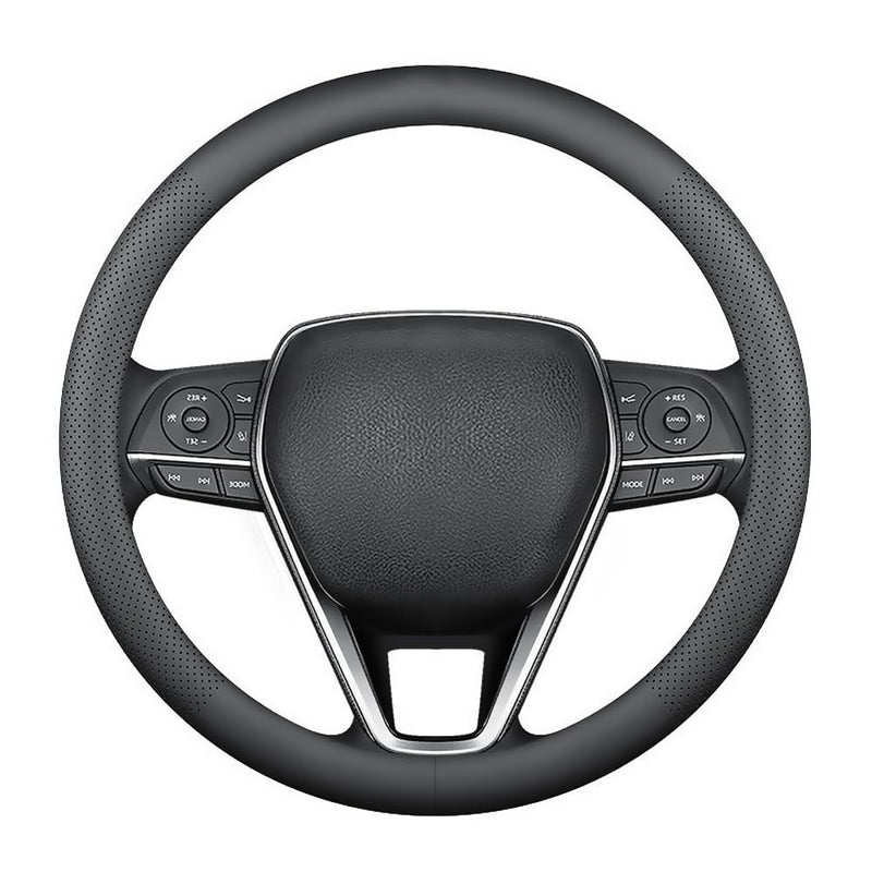 LKWLIKEI Nappa Premium Leather car Steering Wheel Cover, Non-Slip, Breathable, Universal 15 inches, Black.