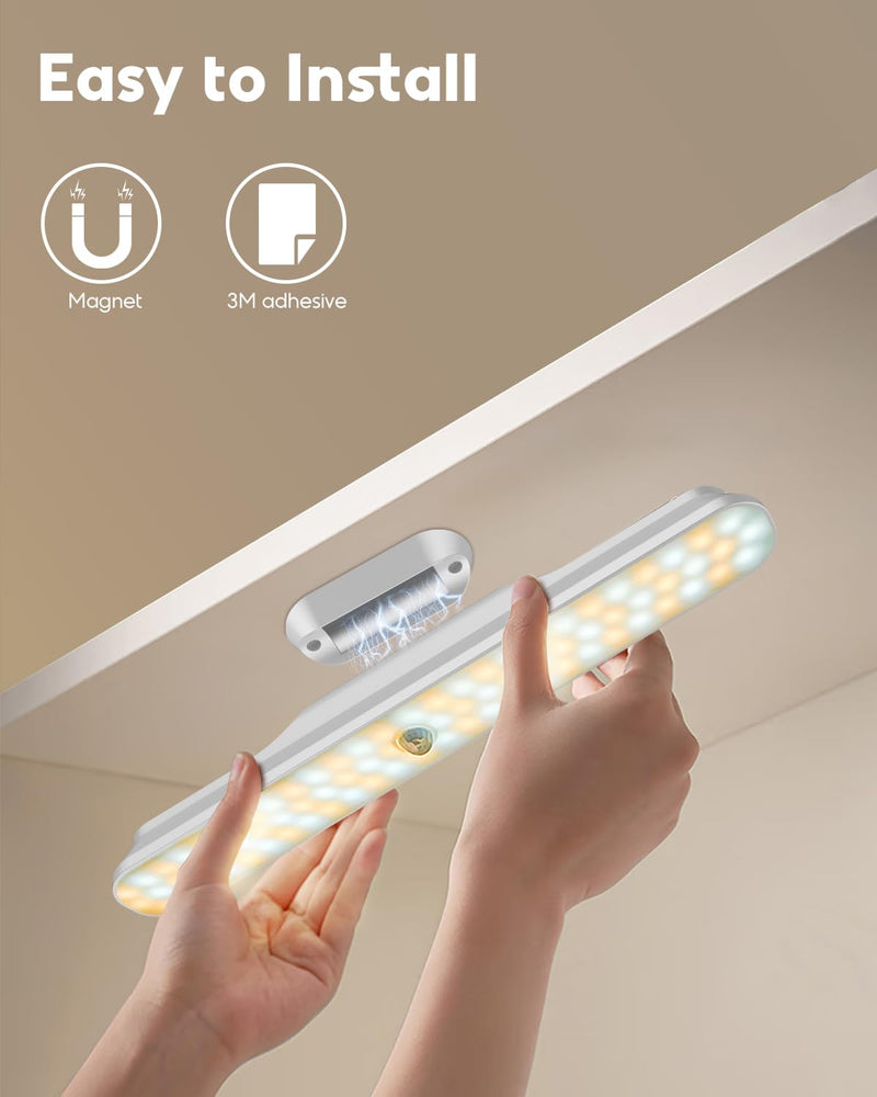 Rossetta Under Cabinet Lights, 78 LED Lights Battery Operated Motion Sensor Light Indoor, Wireless Rechargeable Dimmable Closet Lights Under Cabinet Lighting for Kitchen Closet Stairs Hallway Bright White 10.8inch