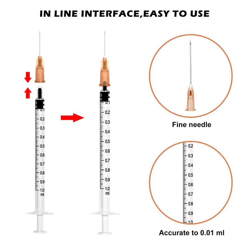 Pack of 50 Syringes 1 ml, Vegena 1 ml Syringes Set Plastic Tube Syringes Disposable Syringes Small Dosing Syringe Liquid Syringe Independent Seal Packaging Disposable Syringes
