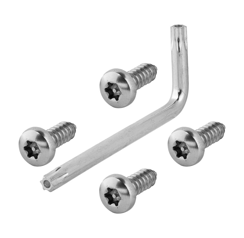 Stainless Security License Plate Screws (4 Pack) with Anti-Theft Torx Wrench, 18-8 Stainless Steel by Makers Bolt