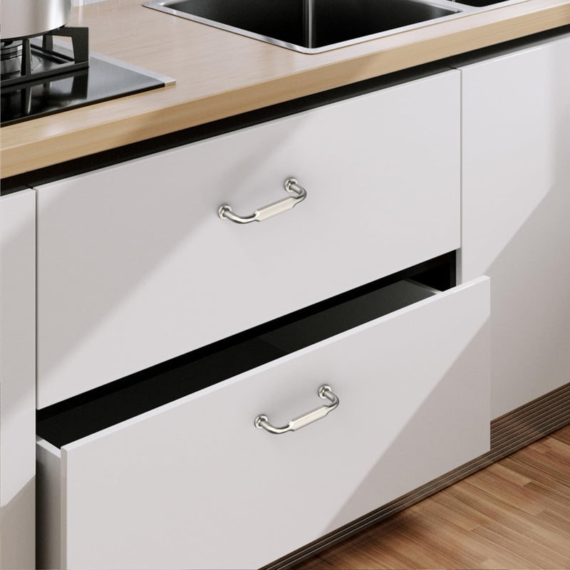 9BUILD 10 Pack Brushed Satin Nickel Cabinet Pulls 3 Inch Cabinet Handles - Kitchen Cabinet Hardware and Cupboard Handles 3"/76MM Hole Center