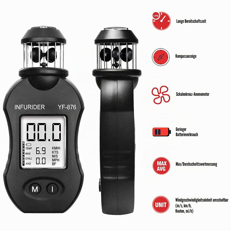 Handheld Wind Gauge, YF-876 Digital Anemometer Wind Meter for Wind Speed Meter, Wind Direction Meter with Compass for Outdoor Activities with HVAC Drone 1. YF-876 (upgraded)