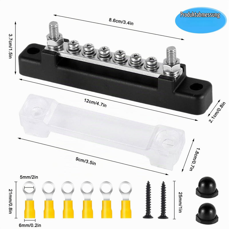 6-Pin Busbar Distribution Block | Distributor Block, Busbar Screw Terminal, Busbar for Truck, Bus, Boat black