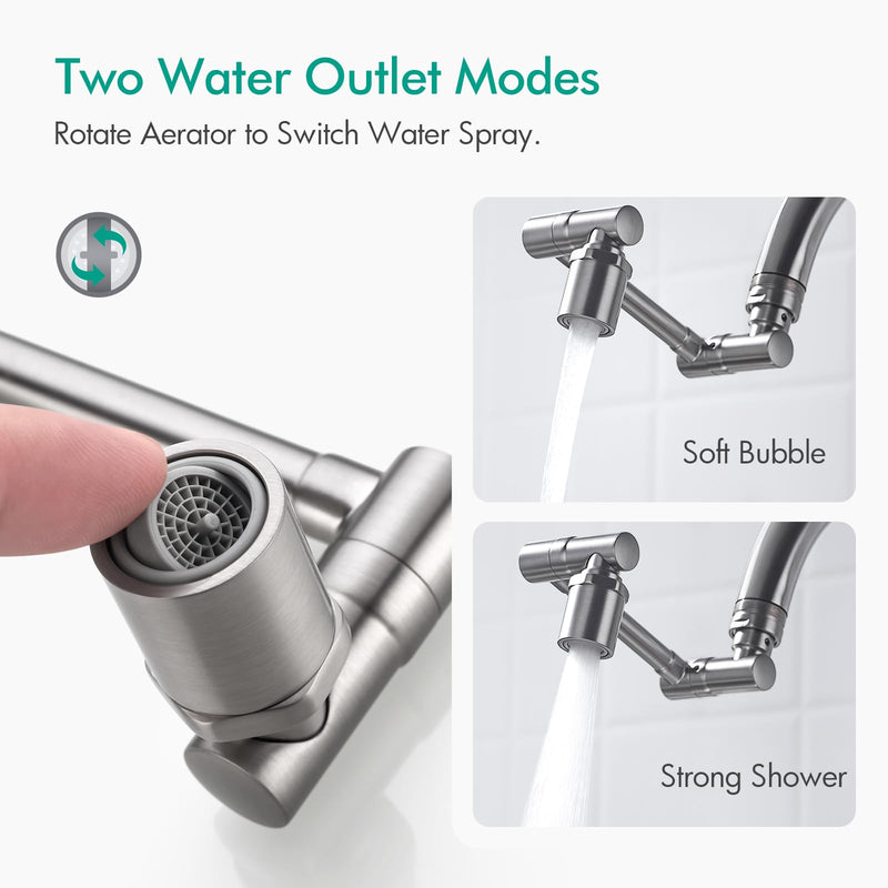 BAGNOLUX 1080° Swivel Faucet Extender for Kitchen Sink, 2 Modes Rotating Faucet Extension, Universal Splash Aerator Attachment Adapter for Bathroom Sink, Robotic Arm Water Nozzle, Brushed Nickel Brushed Nickel-2