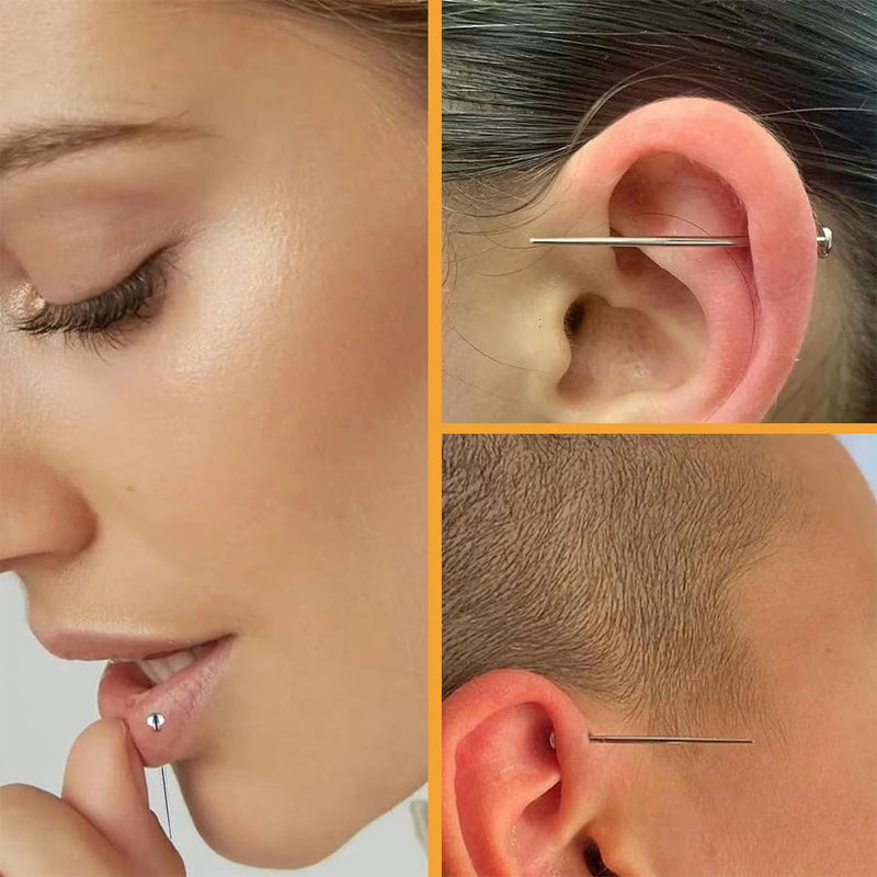 IKOPFLN 8 Piece Piercing Set Piercing Taper Insertion Surgical Steel 14G 16G 18G for Ear/Nose/Lip/Belly/Nipple/Tongue Piercing Tool Body Stretching Piercings Kit Assistant Tool, Ear Piercing Set