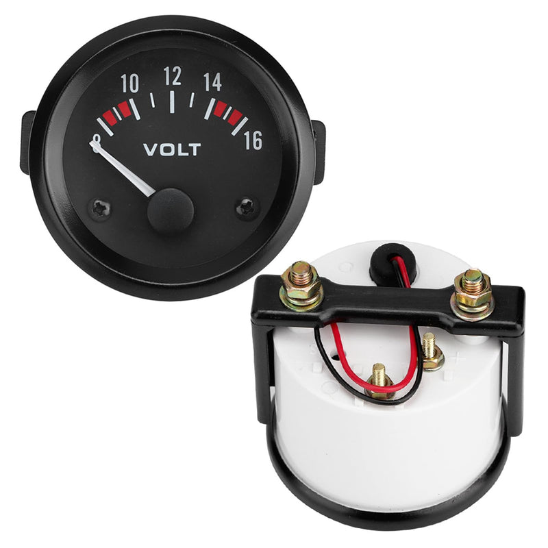 Aramox Voltmeter, 12V Car Voltage Gauge of 52mm/2in Diameter, Universal Round Voltage Meter Gauge, 8V-16V Measurement Range, BX100007 Voltage Reading Gauge for Boat Marine Car Motorcycle, Black Dial
