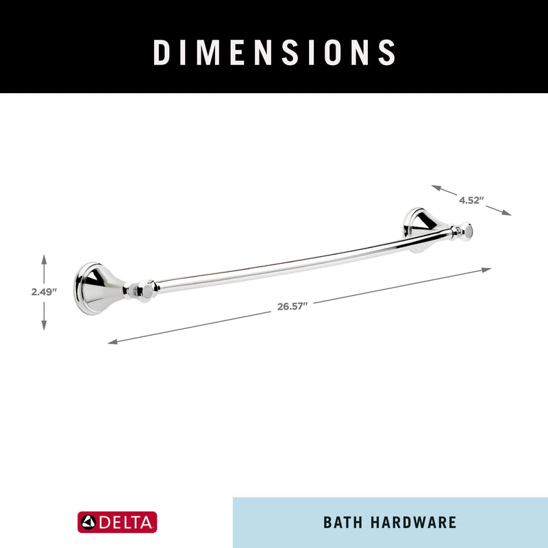 Delta Towel Rack | 24 Inch Polished Chrome Towel Bar for Bathroom, Kitchen | Cassidy Accessories Single