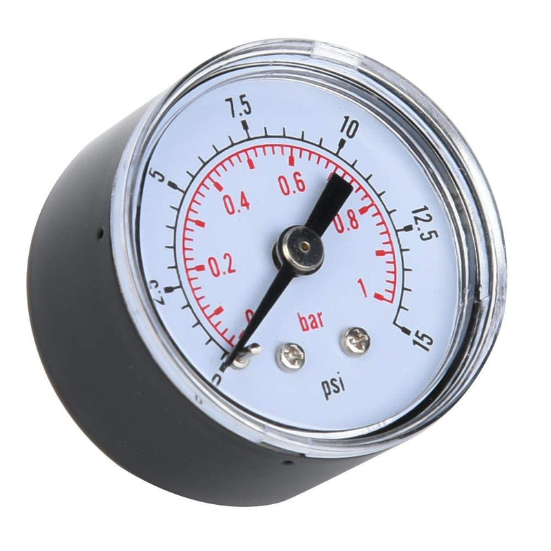 Mechanical Pressure Gauge, 1/8" BSPT Axial Pressure Gauge for Air, Oil and Water (0-15psi, 0-1bar)