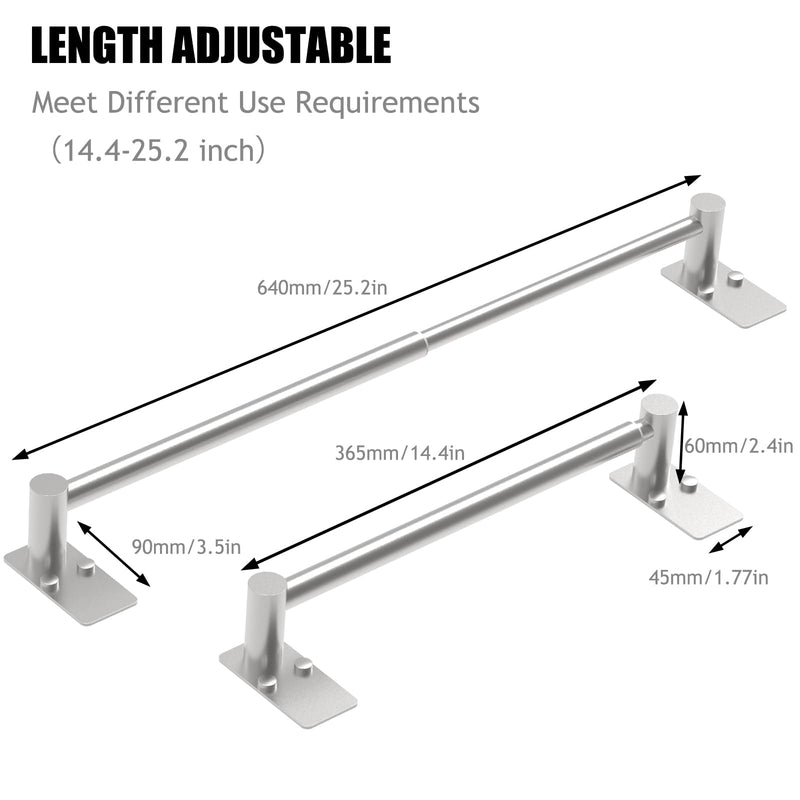 Towel Bar, 14inch to 25inch Adjustable Towel Holder Rod, Self Adhesive Wall Mounted Hand or Body Towel Rack for Bathroom Kitchen, Stainless Steel Organizer Single Bar (Brushed Nickel, 2 Pack) Standard Length–nickel