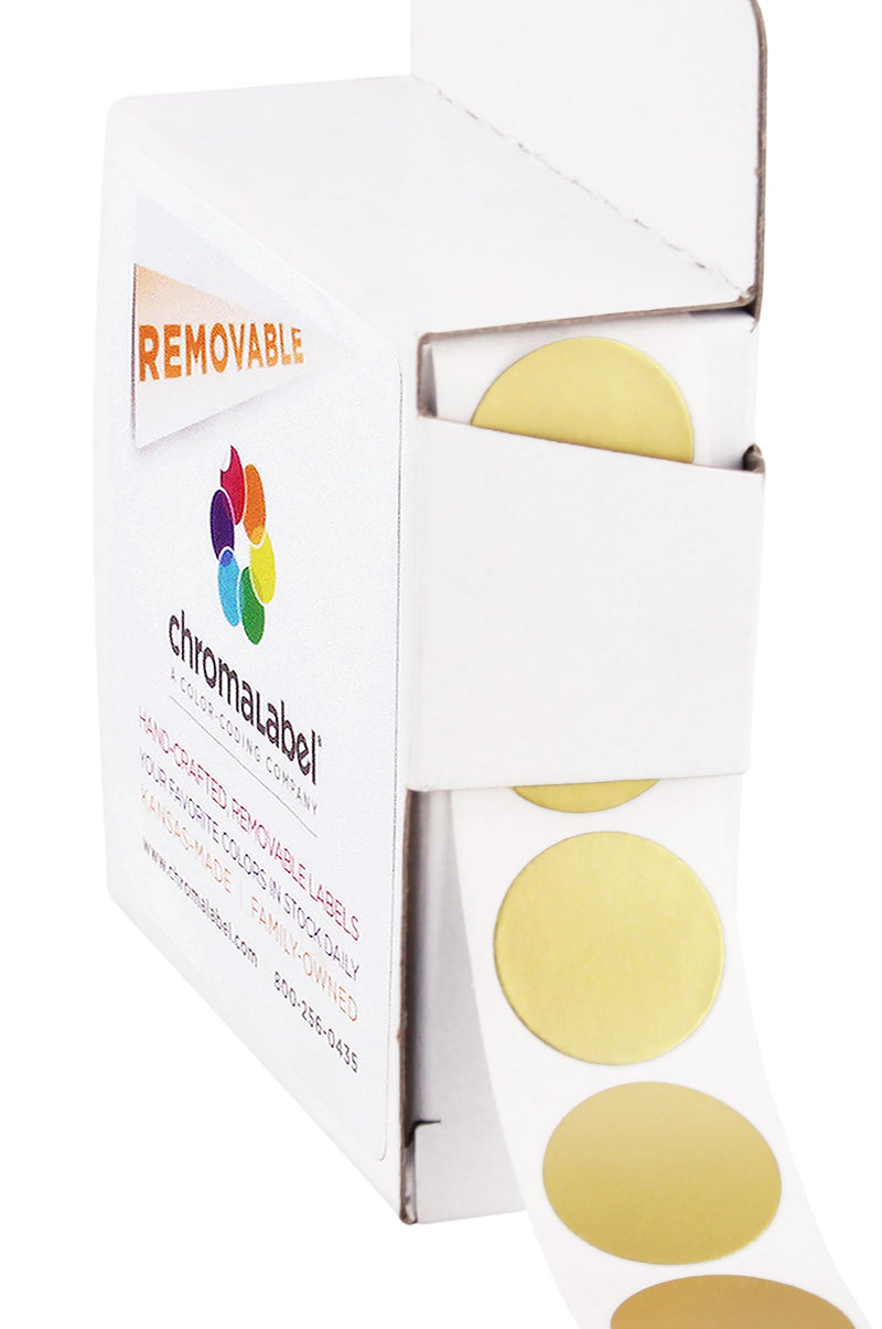 ChromaLabel 0.75 Inch Round Label Removable Color Code Dot Stickers, 1000 Labels per Dispenser Box, Gold