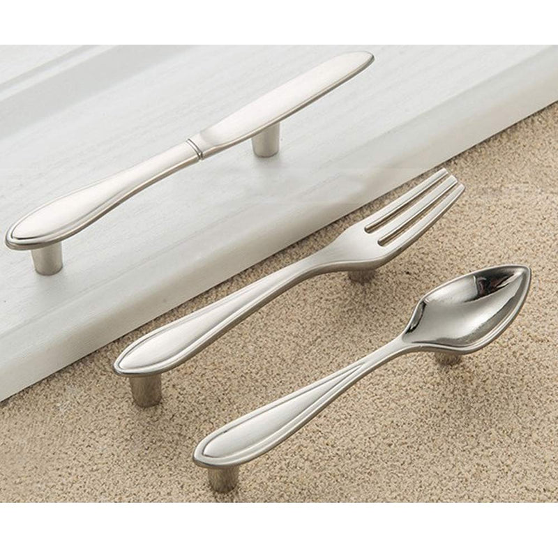 CENDGOOD Cabinet Door Pulls Tableware Handles Spoon Knife Fork Shape Kitchen Cupboard Dresser Closet Drawer Hole Center 3" Silver Pack of 15