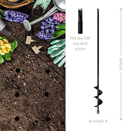 K-Brands Auger Drill Bit for Planting Bundle – 1.6 x 16 Inch & 3.5 x 16 & 2 x 32 Inch Set - Garden Spiral Hole Drill and Bulb Planter Tool - Bedding Plants, Umbrella Holes - 3/8 Inch Hex Drive Drill