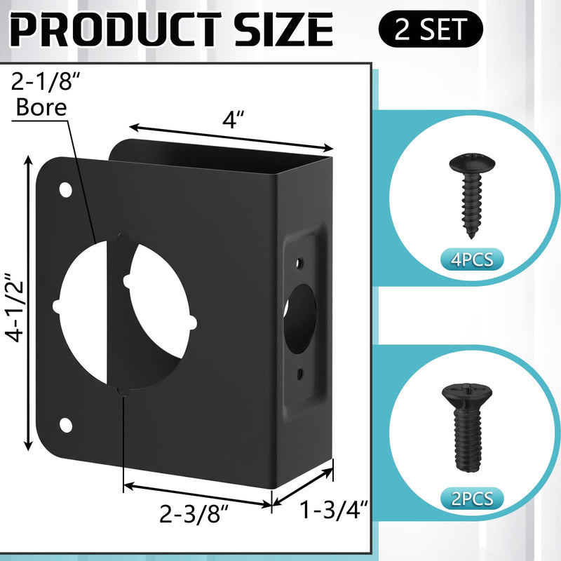 Ferraycle 2 Pcs Lock and Door Reinforcement Plate 1-3/4-Inch Thick by 2-3/8-Inch Backset 2-1/8-Inch Bore Doors Reinforce Repair Stainless Steel Home Security Plate Add Security to Your Home (Black) Black