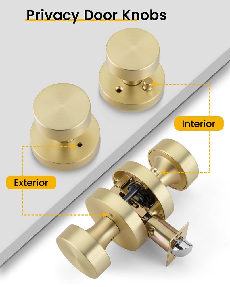 goldenwarm Gold Door Knobs Interior, Heavy Duty Zinc-Alloy Privacy Brushed Gold Interior Door Knobs, Brushed Brass Indoor Doorknobs for Bedroom, Bathroom (1 Pack) 1