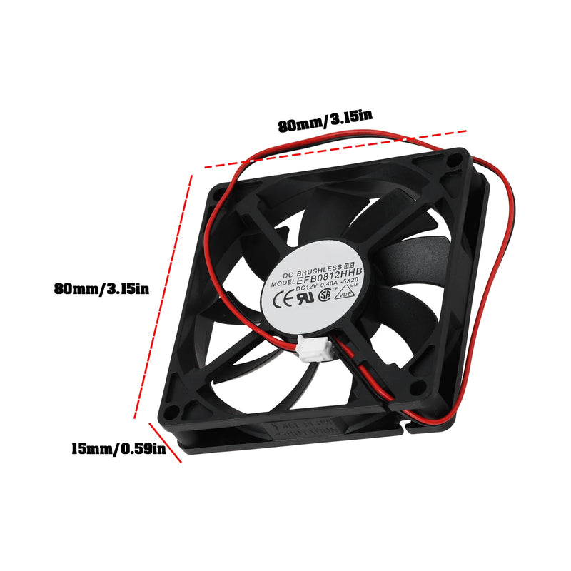 EMSea 2 Pin Fan 80 x 80 x 15 mm 12V 0.40A Compatible with Delta EFB0812HHB Brushless 8015 Fan
