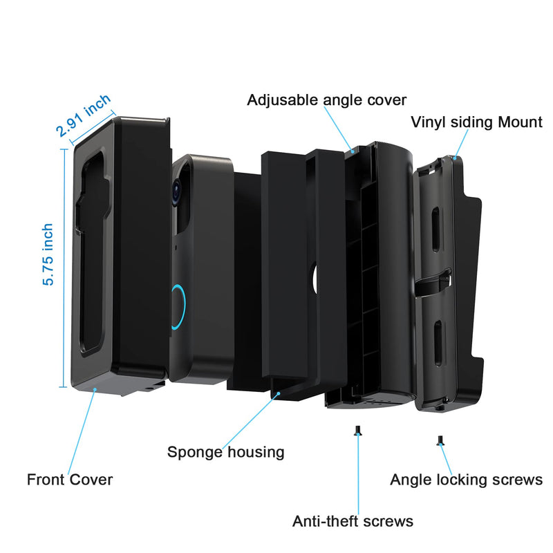 Vinyl Siding Mount Compatible with Blink Doorbell, ajustable Angle 30-140 degree (4" Standard Vinyl Siding Only) for Blink Doorbell Camera 1st Gen 2022(Not for 2nd Gen 2025) Black