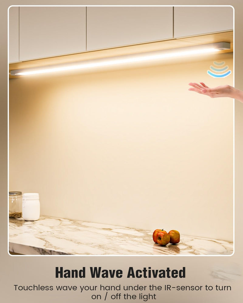 MYPLUS 36 Inch Under Cabinet Lights with Hand Wave, Under Counter Lighting 4000K Natural White,Dimmable,Plug and Play,LED Lights for Kitchen Cabinet, Cupboard, Closet, Desk 4000K-Natural White 36inch-1Pack