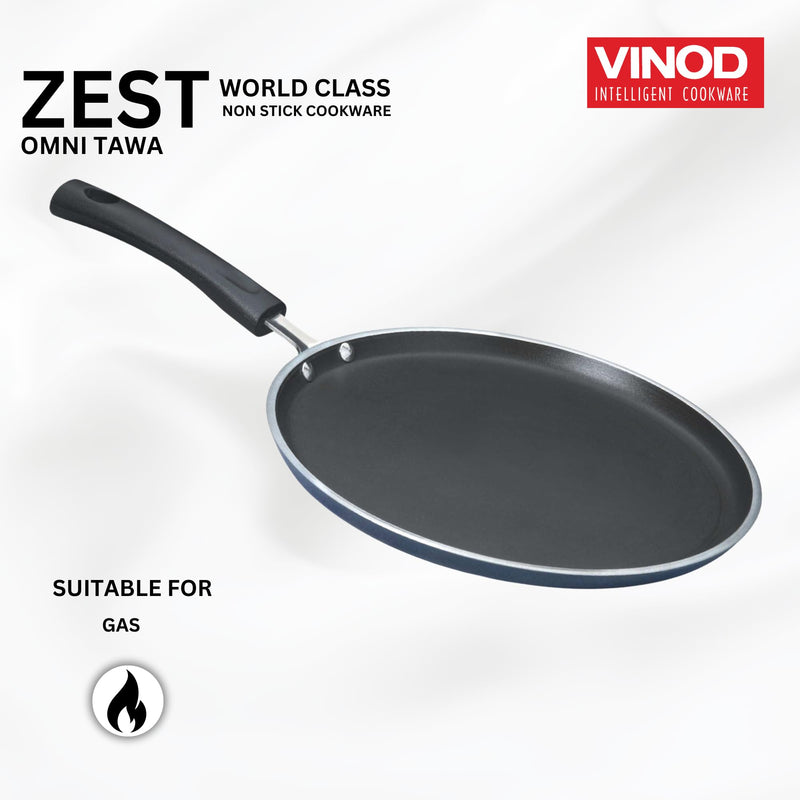 Vinod Zest Non-Stick Flat Dosa Tawa/Griddle, 10", Black/Blue