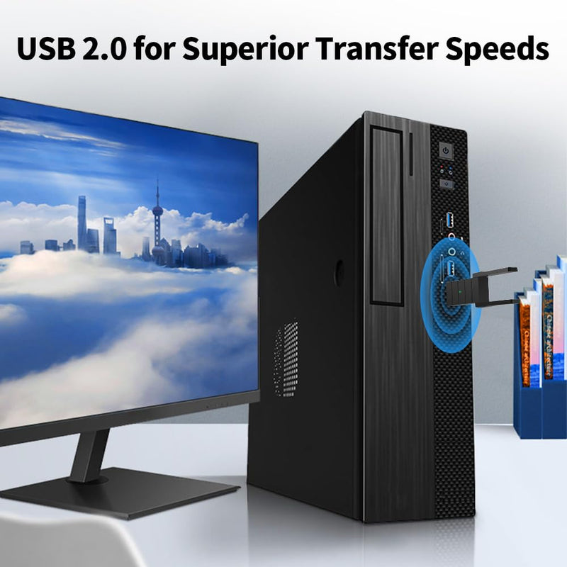 WiFi Adapter for Desktop PC, Wireless Adapter Wide-Coverage Dual Band 2.4GHz 400Mbps and 5GHz 867Mbps, USB 2.0, Dual High Gain Antenna, Supports Windows 10/11, Plug and Play 1300Mbps