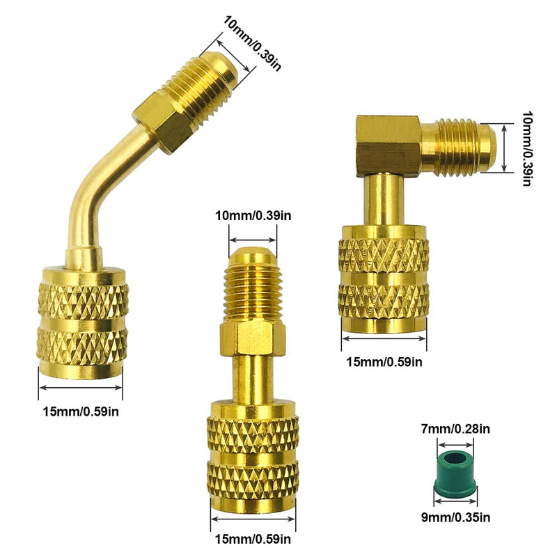 6 PCS R410A Adapter, lufLux Mini Split Adapter, Thimble 5/16 inches SAE Female to 1/4 inches SAE Male Flare for Air Conditioners HVAC (2 Straight Adapter + 2 Curved Adapter + 2 Right Angle Adapter)