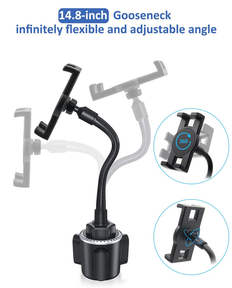Gooseneck Car Cup Holder Tablet Mount, Truck Tablet Holder Cupholder Mount [Flexible Stable Long Arm] for 4-12.9" Tablets & Phones, iPad Pro/Air/Mini, Galaxy Tab, Huawei, iPhone Series