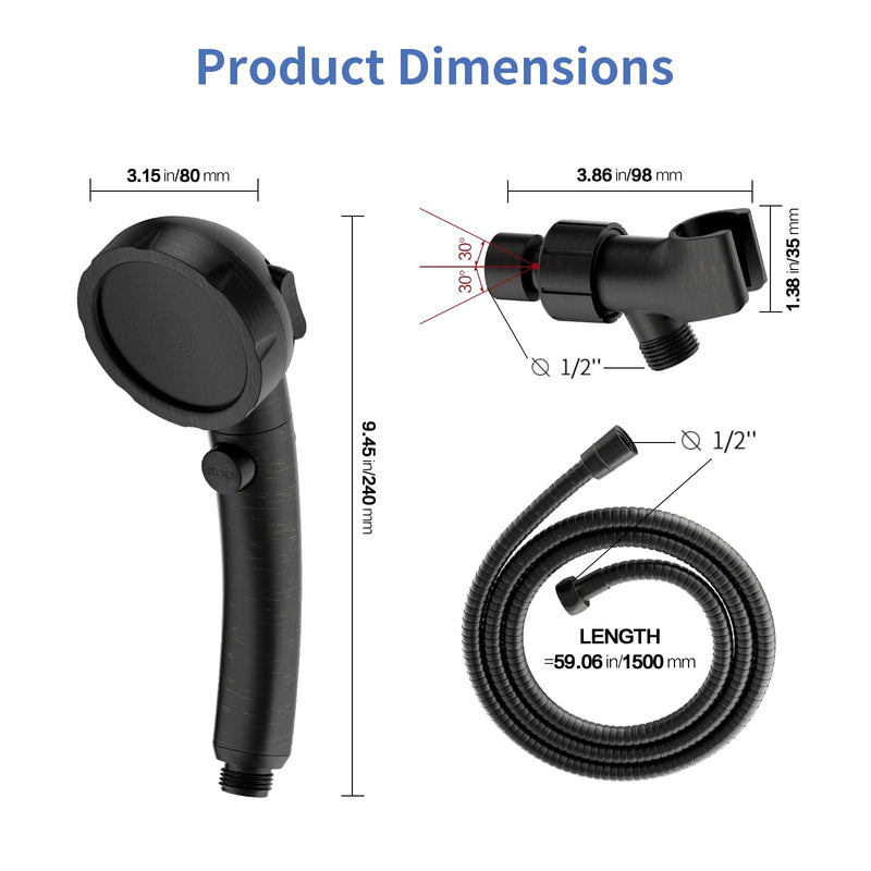 SINGSUO High Pressure Handheld Shower Head with On Off Switch, Detachable Shower Head, 3 Spray Modes Shower Massager Handheld with Hose and Adjustable Angle Bracket (Oil Rubbed Bronze) Oil Rubbed Bronze