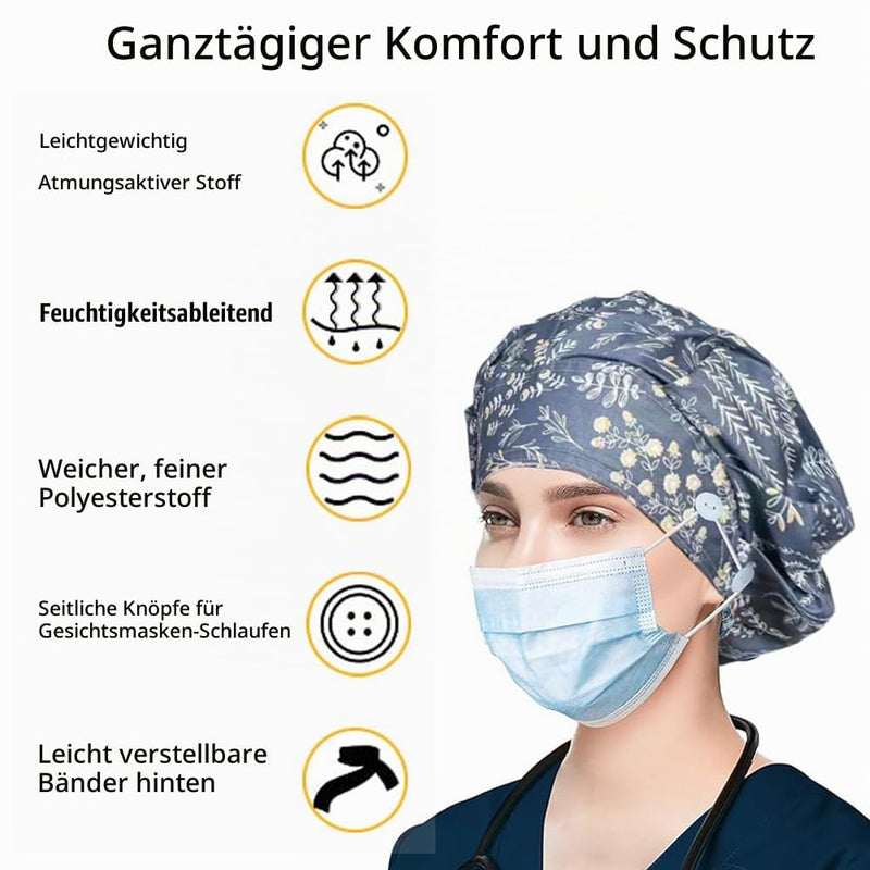 6 x adjustable surgical caps, women's surgical cap, fabric with satin lining, unisex | Satin hair cap with button, work cap with sweatband hoods, dust caps cap, chef hat, cotton print surgical