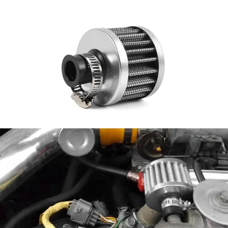 MUGE RACING 2Pcs Air Filter Cold Air Intake Filter Breather 12mm Valve Cover Breather Filter For Car and Motorcycle (Sliver) Sliver