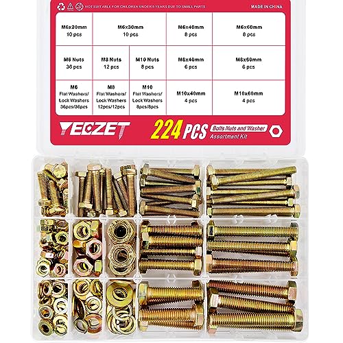 224PCS Grade 8.8 M6 M8 M10 Heavy Duty Bolts and Nuts Assortment Kit Includes 8 Most Common Sizes M6,M8,M10--Bolts and Nuts Kit