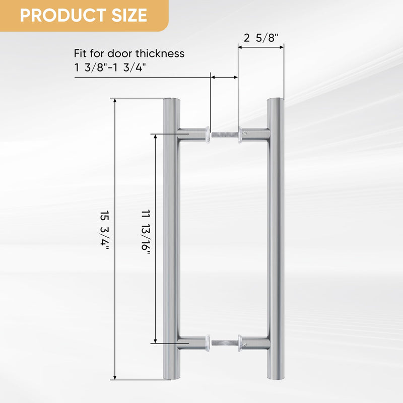 JUBEST 16" Push Pull Door Handle, Stainless Steel Double Sided H Shape Sliding Doors Handle, Heavy Duty Swing Door Handles, Silver 15-3/4''
