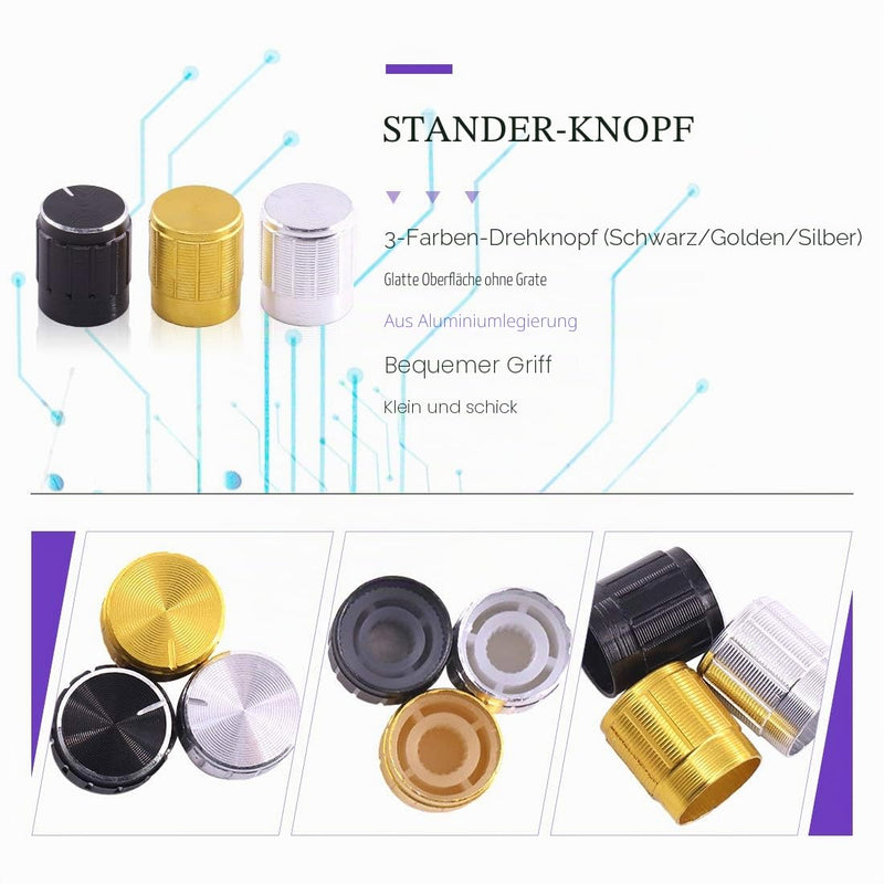 Swpeet Linear Rotary Potentiometer B5K 10K 20K 50K 100K Ohm with 20 Aluminum Knobs of 3 Different Types (WH148) and 40 Retouching Discs and Nuts