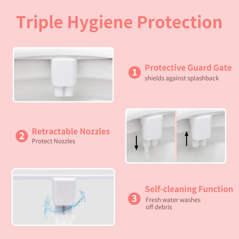 GLIGAM Bidet Attachment for Toilet,Dual Nozzle Bidet Toilet Seat,Non-Electric Ultra-Thin Bidets for Frontal & Rear Wash, Adjustable Water Pressure,Fresh Water Bidet, Easy Installation,White White and Silvery