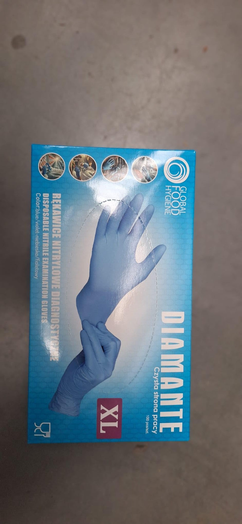 DIAMANTE Nitrile Disposable Examination Gloves, Powder-Free, 100 Pieces, Medical Device (MD), CE 2777, CAT III, Food-Safe (100, Blue, XL)