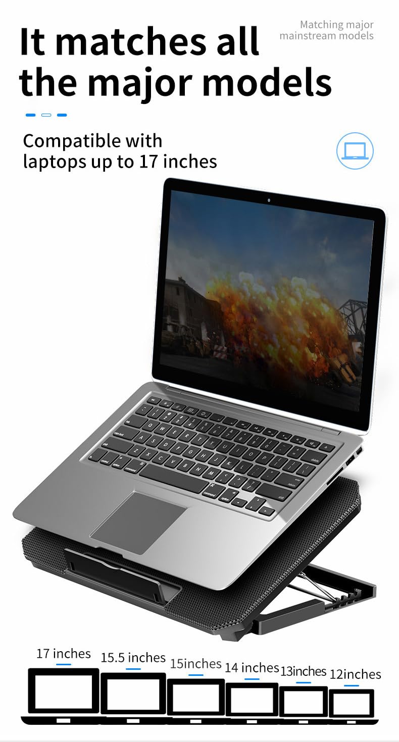 Zacoola Laptop Cooling pad, 12 "-17" Gaming Laptop Cooling pad, with 2 Large-Sized Silent Fan LED Lights and 2 USB 2.0 Ports, Adjustable Stand Stand Height Angle (Q100-Black) Q100-Black