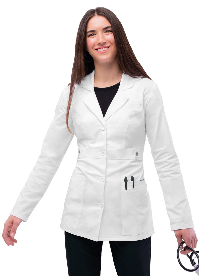 Adar Universal Stretch Lab Coat for Women - 28" Tab-Waist Lab Coat Small White