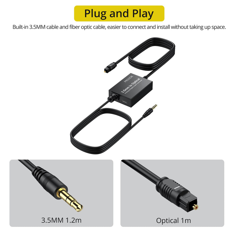 PROZOR Analog to Digital Audio Converter Cable Analogue Signals Into Toslink SPDIF Optical Digital Signals (RCA to Optical) + (3.5mm to Optical)