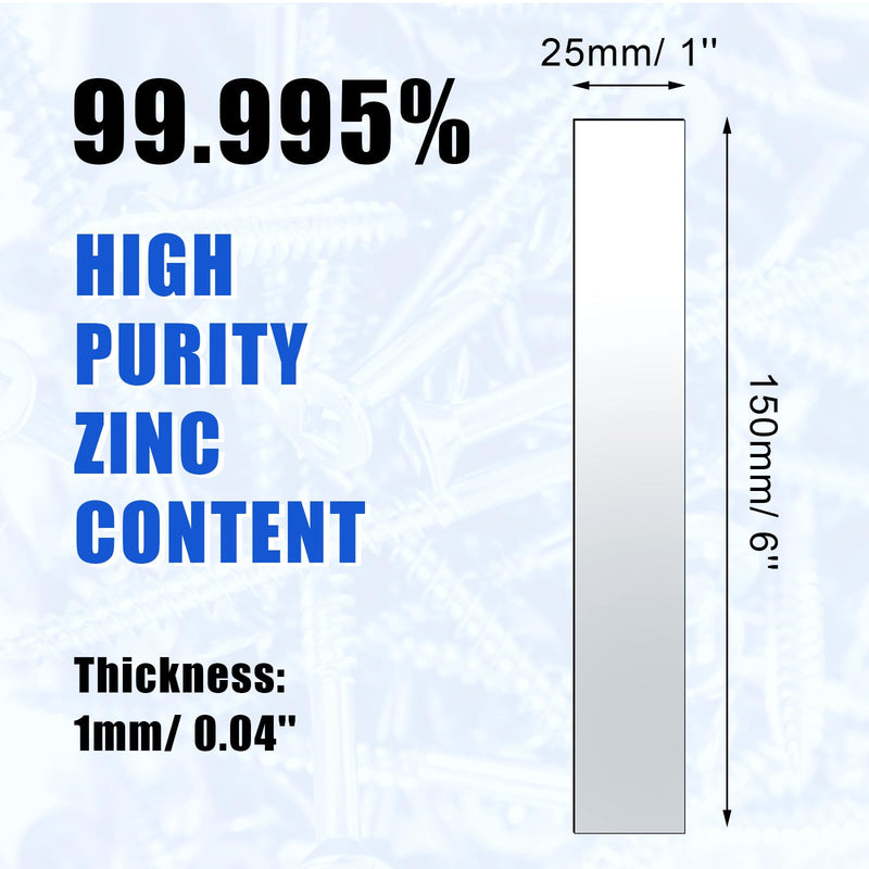 Yaocom 20 Pack Pure Zinc Anode Sheet (99.995% Pure) for Plating and Electroplating, Zinc Electrode Strip 0.04' 'x 1'' x 6'' / 1mm x 25mm x 150mm 0.04'' X 1'' X 6''