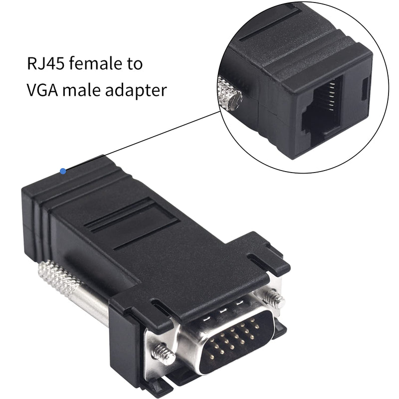 Poyiccot VGA Extender Over Ethernet Adapter, 4-Pack VGA to RJ45 Adapter 15 Pin Male Plug to CAT5 CAT6 Female Network Cable Extender Adapter for Multimedia Video