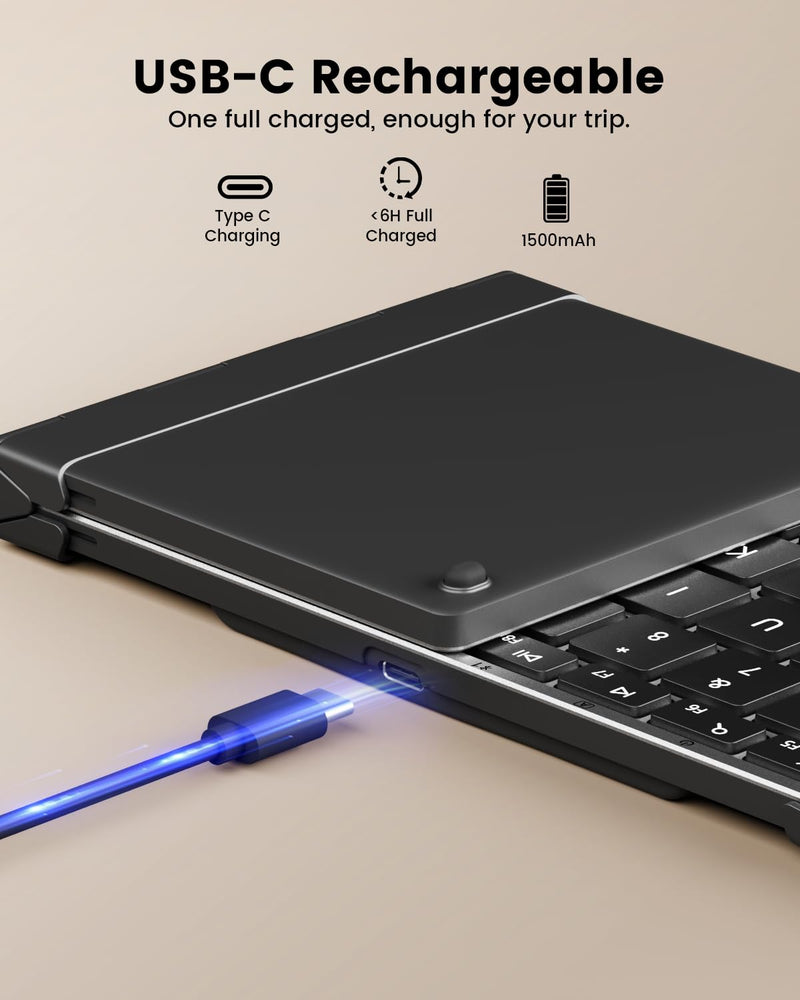 ProtoArc Backlit Foldable Keyboard, XK01 Plus Folding Portable Bluetooth Keyboard for Travel, Full Size External Wireless Keyboard with Backlight for iPad Surface Tablet Smartphone Laptop PC