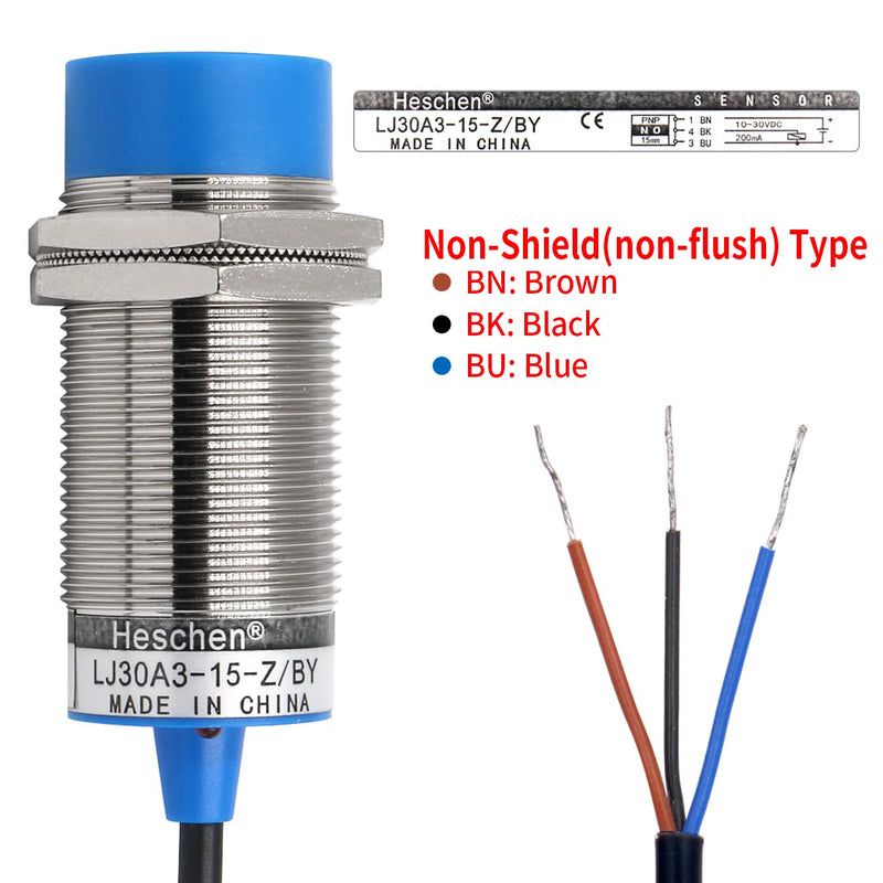 Heschen inductive proximity switches with sensor LJ30A3-15-Z/BY, detector 15mm, 10-30VDC, 200mA, PNP NO (normally open), 3 wire