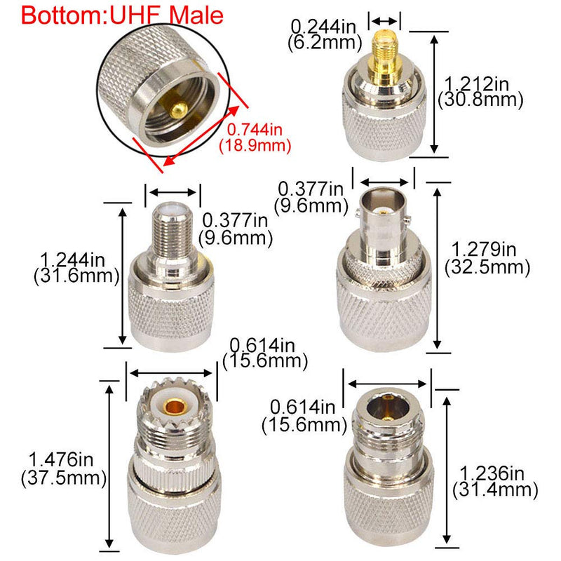 Boobrie 20PCS RF Coaxial Connector Kit UHF Adapter Set UHF Connector Kit SO239 PL259 UHF to SMA/UHF to BNC/UHF to N/UHF to F Adapter Female to Female Coaxial Connector Male to Female Coax Adapters