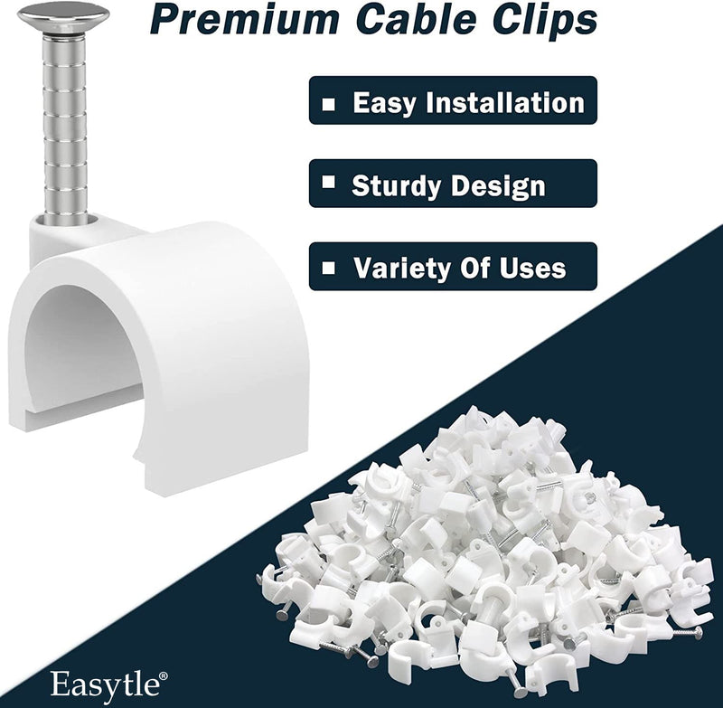 Cable Clips 10mm Nail in Cable Clips 100 Pcs Cable Wire Clips Cable Tacks Coax Cable Clips Speaker Wire Clips Cable Nails for Cords Cable Clamps Ethernet Cable Clips RG6 RG59 CAT6 RJ45 Wall Wire Clips