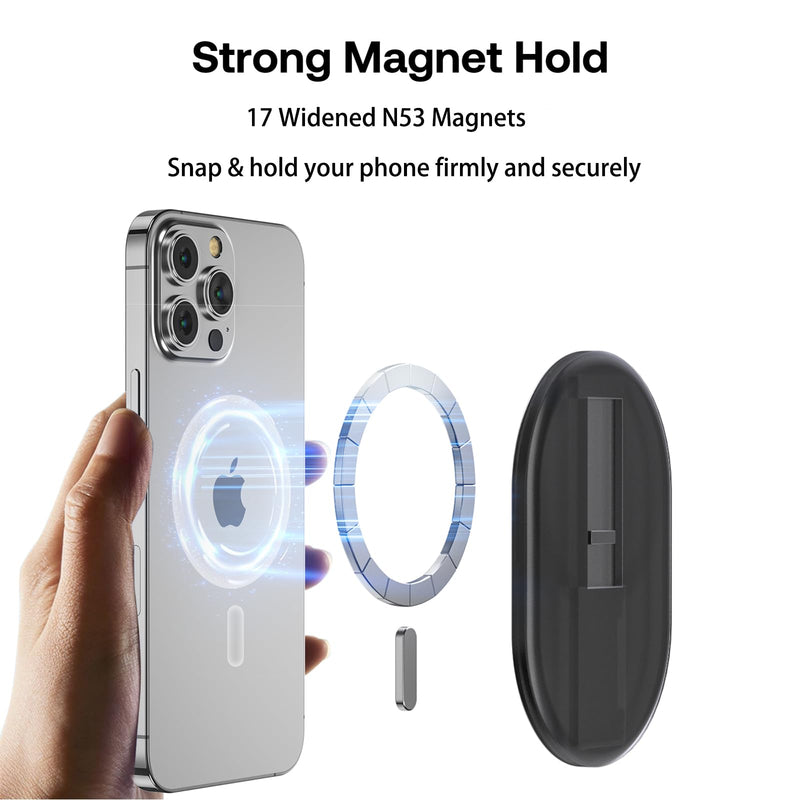 Magnetic Finger Phone Grip for MagSafe Stand, Phone Grip Strap Holder as Kickstand, Magnetic Phone Grip Holder, for iPhone 15/14/13/12 Series, Transparent Clear