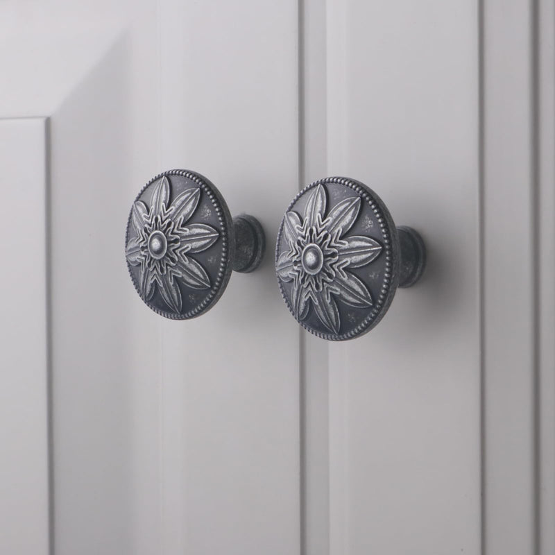 10 Pack Antique Silver Cabinet Knobs,1.4" Round Solid Antique Kitchen Cabinet Hardware Handles for Cabinets and Drawers, Silver Drawer Pulls Dresser Knobs 10