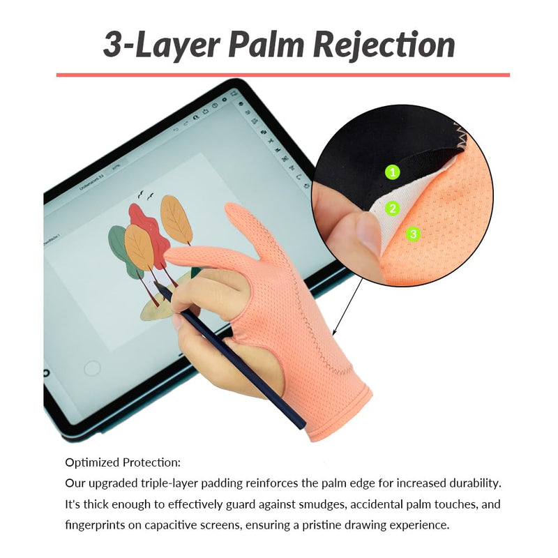 Breathable Drawing Glove Enhanced Comfort for Sweaty Palms, 3-Layer Palm Rejection Digital Art Glove for Graphic Tablet, Artist Gloves with Two Fingers for iPad (Medium) Medium
