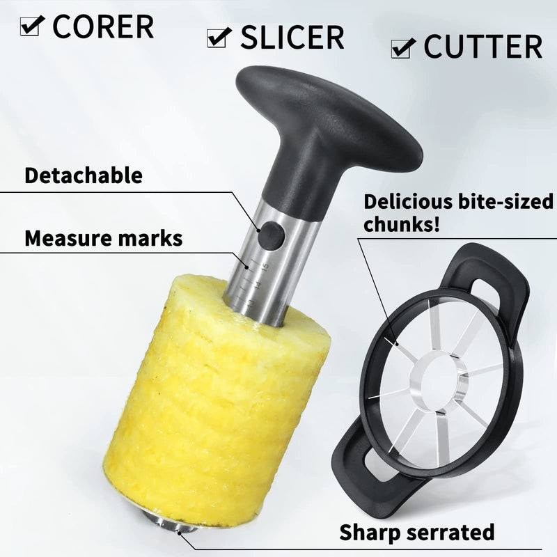 Newness Pineapple Corer and Slicer Tool, Robust Pineapple Core Remover with Upgraded Cutter & Reinforced Thicker Blade, Stainless Steel Kitchen Fruit Gadget for Diced Pineapple Rings (Black) Black